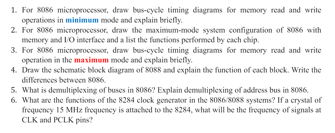  For 8086 microprocessor, draw bus-cycle timing diagrams for memory read and