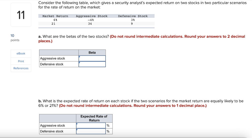 Consider the following table, which gives a security analyst's expected return