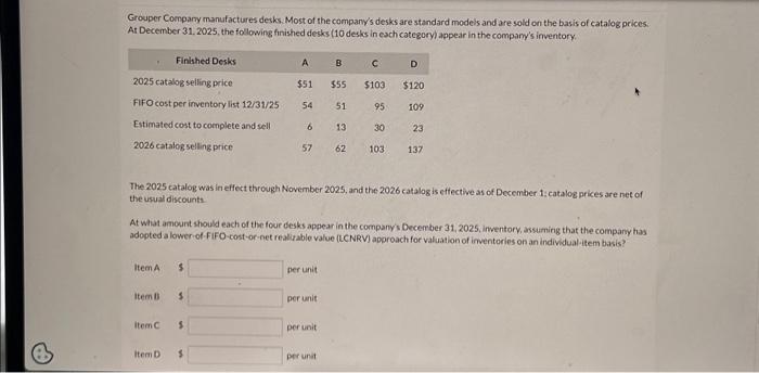  help me find the $ per unit for items A, B,