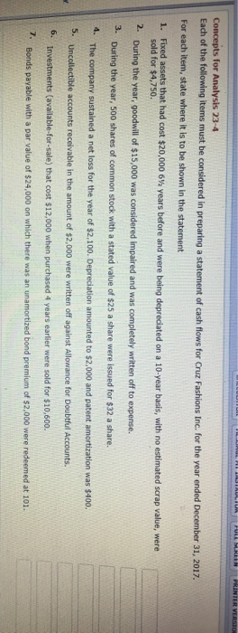  PRINTER VERSION Concepts for Analysis 23-4 Each of the following items