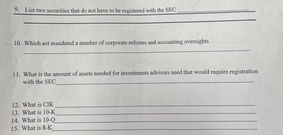  9. List two securities that do not have to be registered