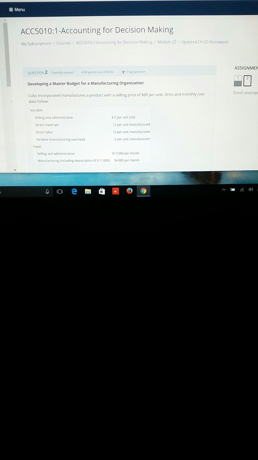  E Menu ACC5010:1-Accounting for Decision Making My Subscriptions / Courses /