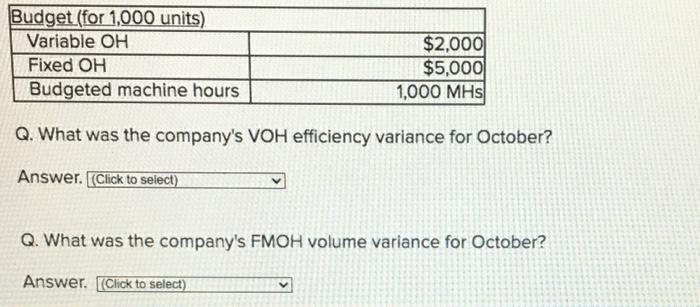 A company has the following information for the month of October. The