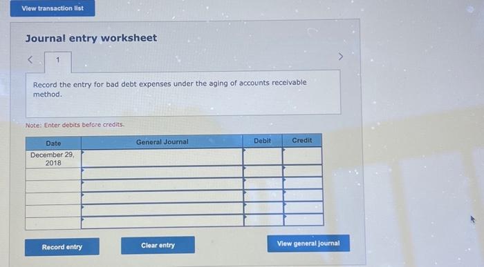 entry worksheet Record the adjusting entry for bad debts as of December