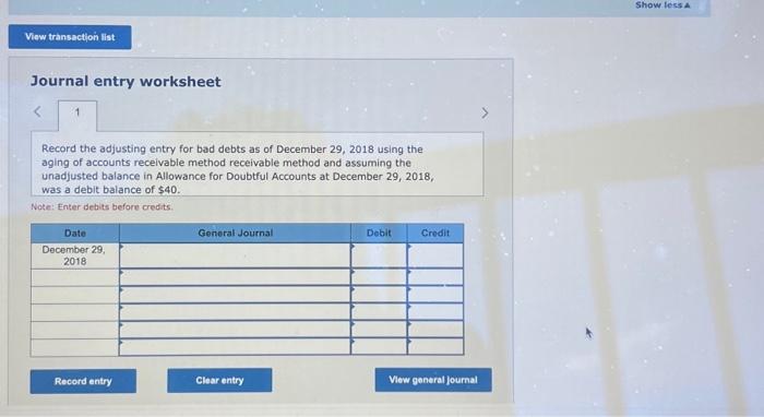 29,2018 using the aging of accounts receivable method receivable method and assuming