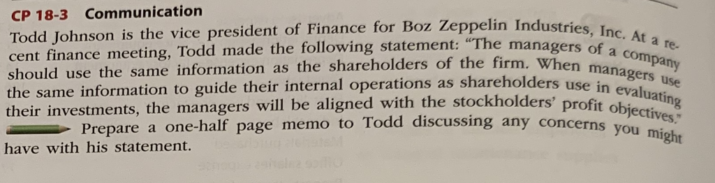 write a memo to Todd Johnson in CP 18-3 on page 922.