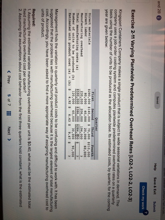  and 2B Help Save & Exit Submit Check my work Exercise