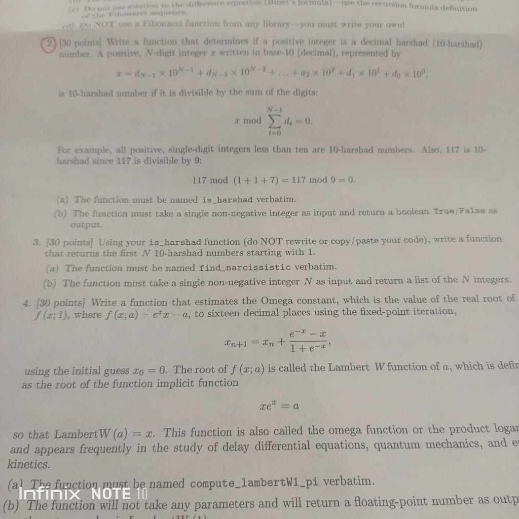 question 2 and 3 (2) [30 points) Write a function that determines
