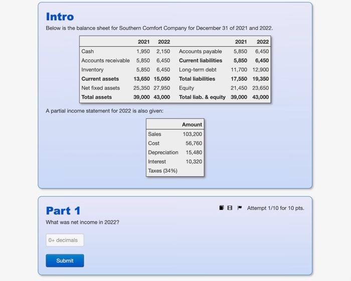  please answer all parts Intro Below is the balance sheet for