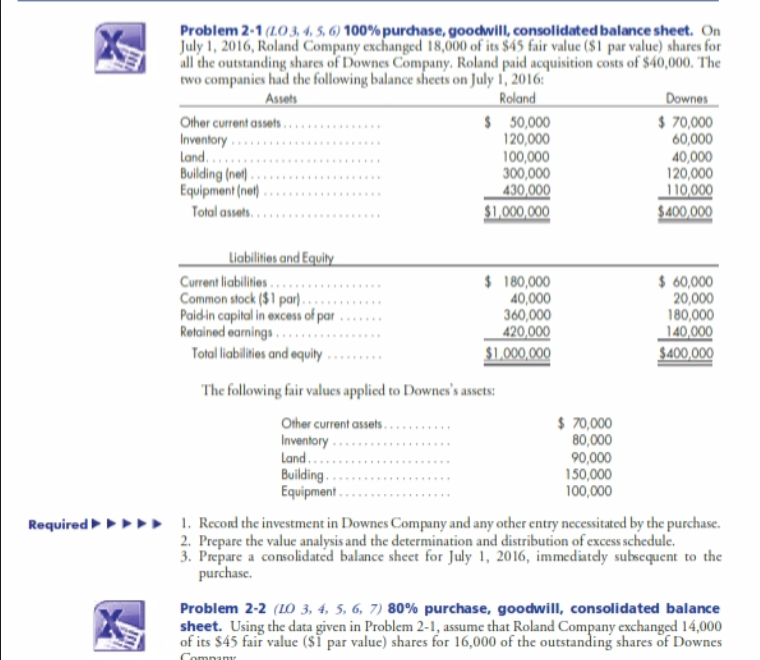  To complete Excel Spreadsheet below: Problem 2-1 Common Information Ownership Interest