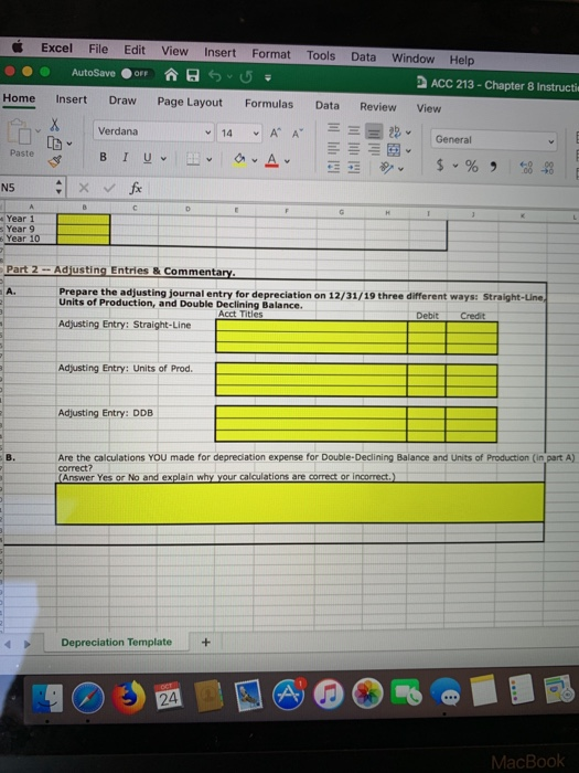 - Chapter 8 Instructions & Template Data Review View Verdana 14 WA