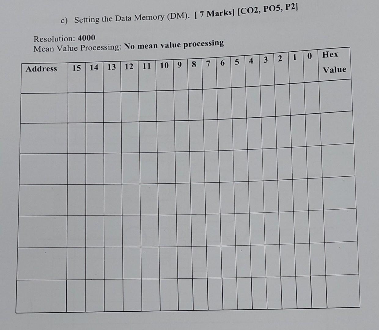  c) Setting the Data Memory (DM). [ 7 Marks] [CO2, PO5,
