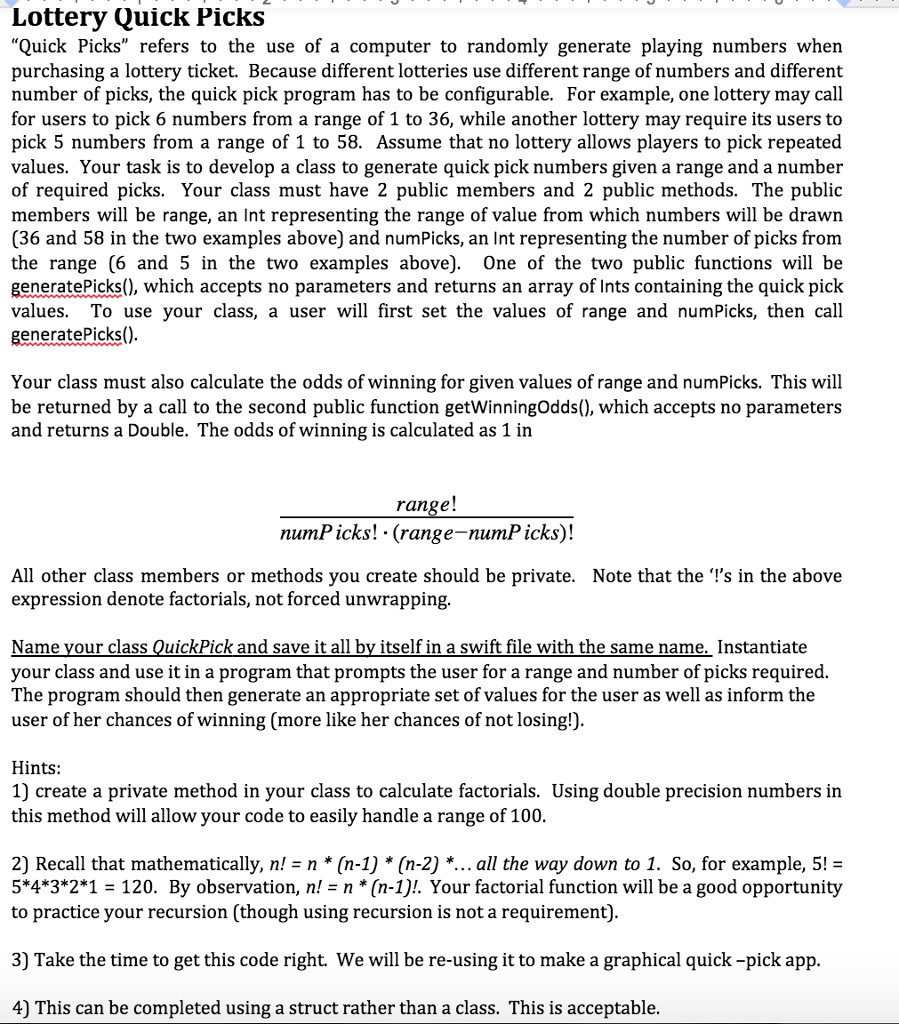 swift 4 comments seperate model,view,controller show compile screen Lottery Quick Picks Quick