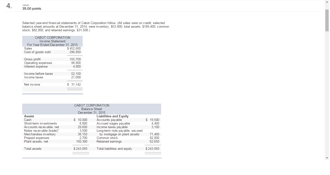 Question 4 has 11 questions that go with it. value: 35.00 points