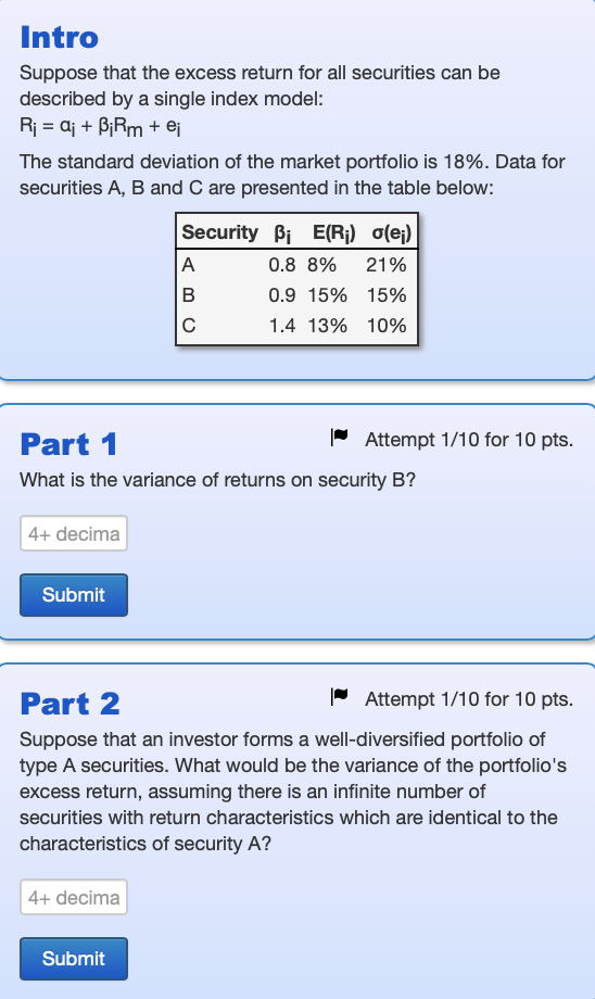  Intro Suppose that the excess return for all securities can be