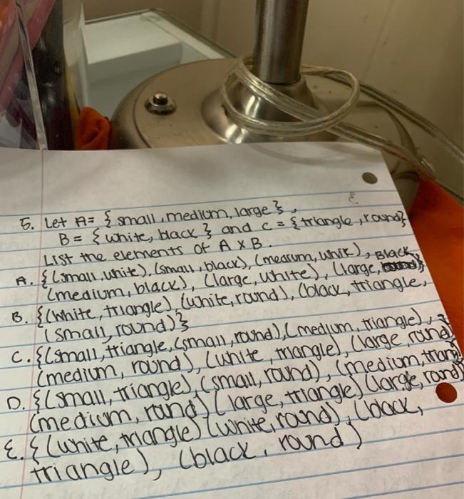 and ca{triangle round List the elements of AXB. A. {lomau.white). (sman blacx),