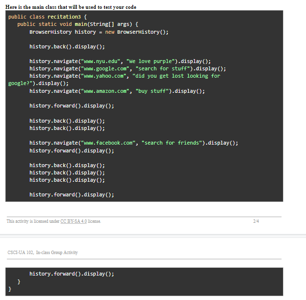 The first part of this recitation will be building a simple BrowserHistory