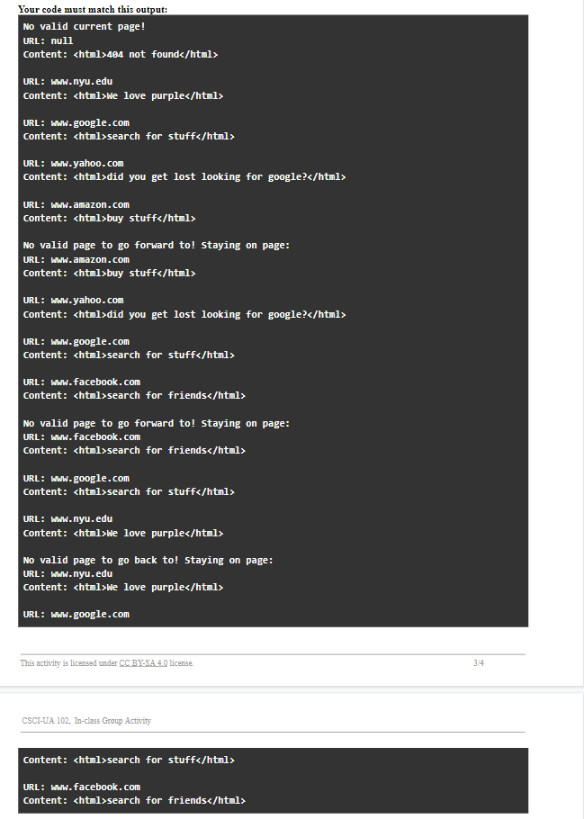 class to handle the forward and back buttons (for use methods) of