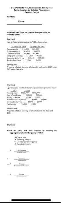 Topic: Analysis of Financial Statements Instructions please do the exercises in