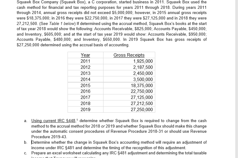 a. Using current IRC $448,' determine whether Squawk Box is required