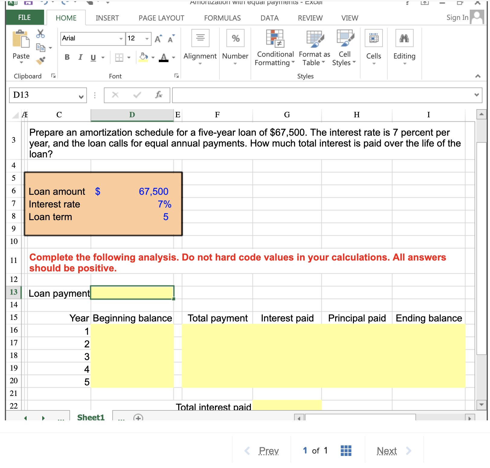  Amorzalon will equal payments - Excel . E 1 - 1