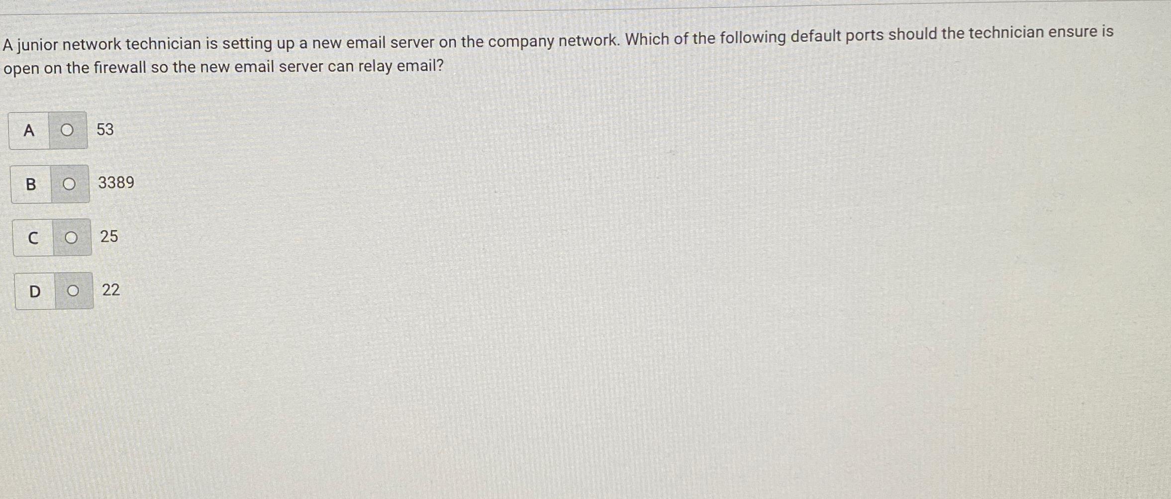  A junior network technician is setting up a new email server