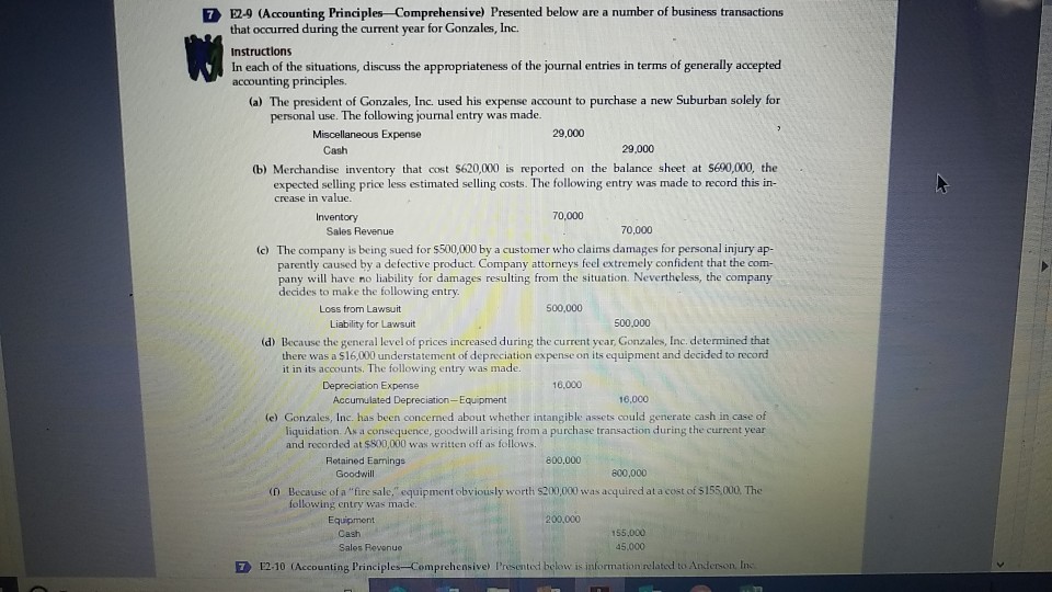 7 E2-9 (Accounting Principles Comprehensive) Presented below are a number of