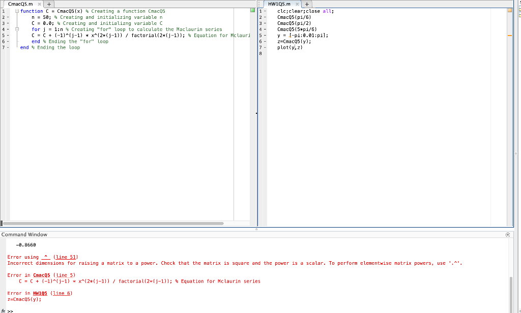 I am trying to plot this function in MATLAB and this error