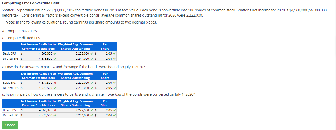 anyone know what I did wrong? Computing EPS: Convertible Debt Shaffer Corporation