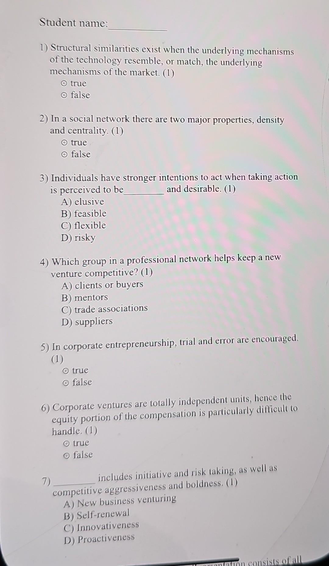  Student name: 1) Structural similarities exist when the underlying mechanisms of