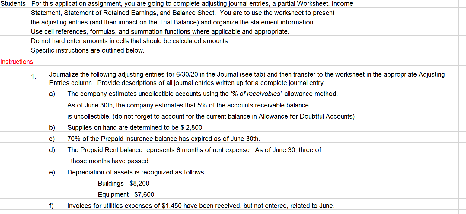 Students - For this application assignment, you are going to complete