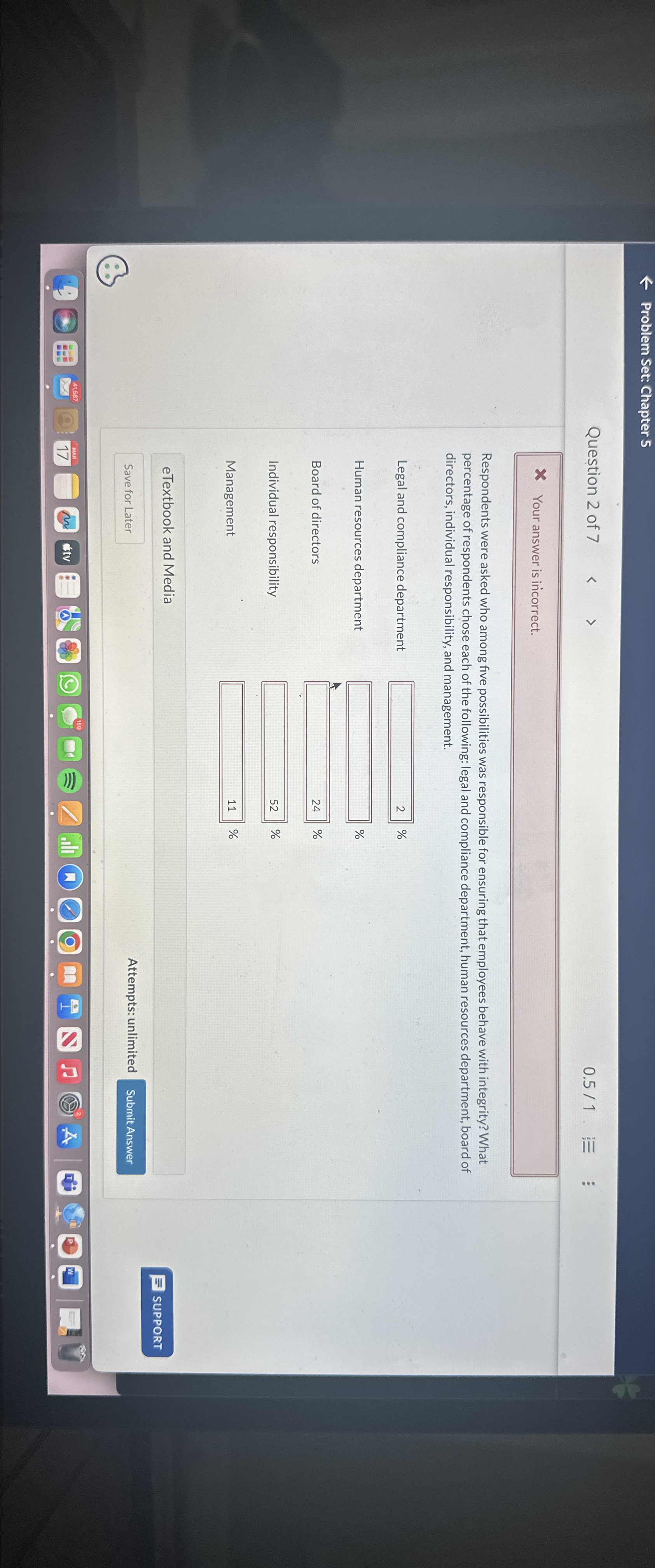  Problem Set: Chapter 5 Question 2 of 7 0.51 Your answer