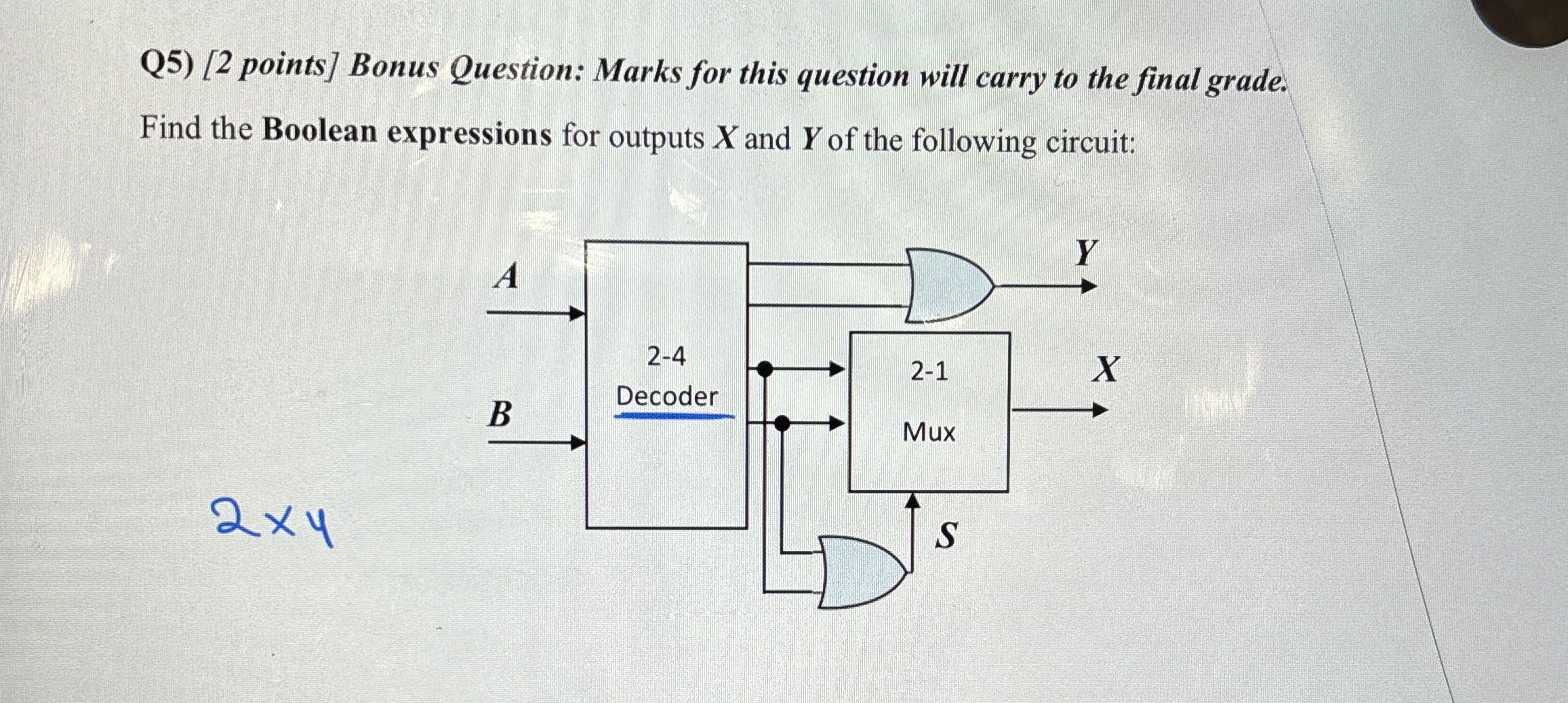  We have a combinational circuit that has two binary inputs A