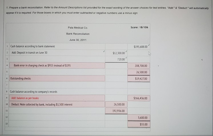 note: red highlight means wrong, thank you so much Bank reconciliation and