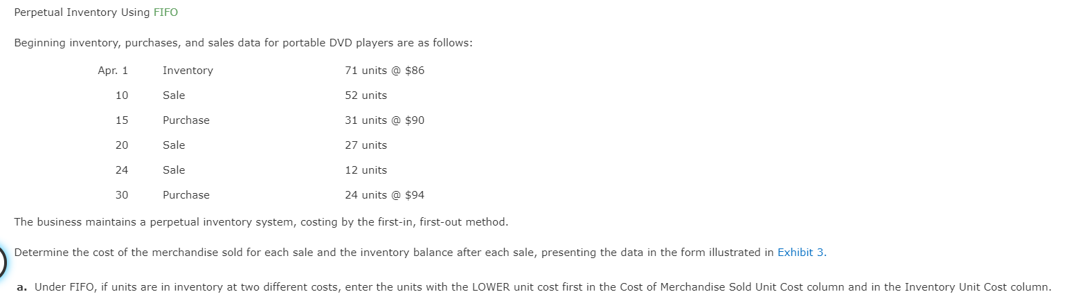 Perpetual Inventory Using FIFO Beginning inventory, purchases, and sales data for