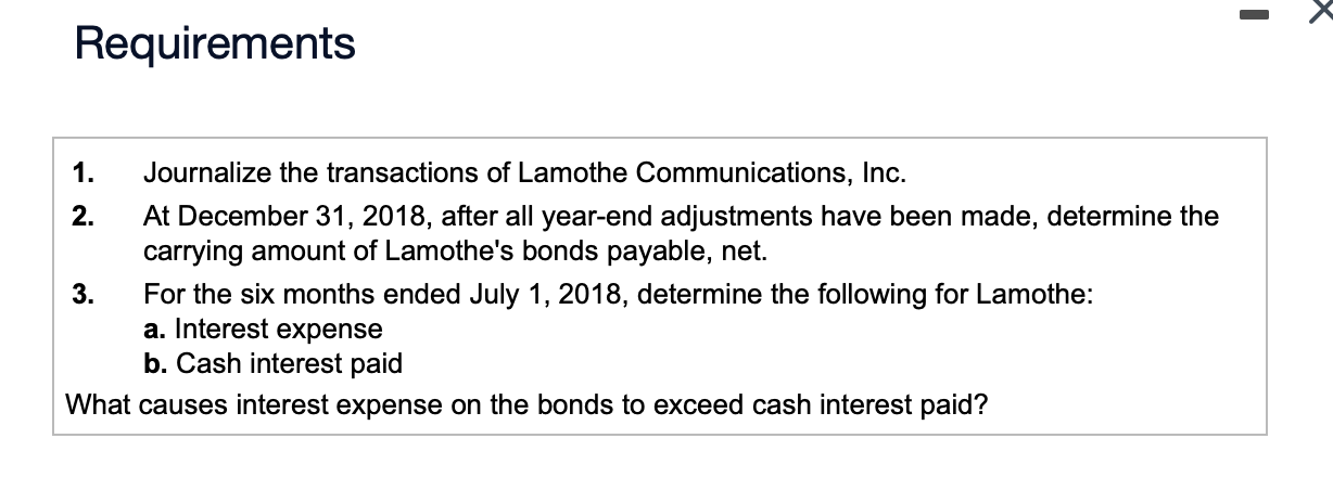 2018 b. Accrual of interest expense on December 31, 2018 c. Payment