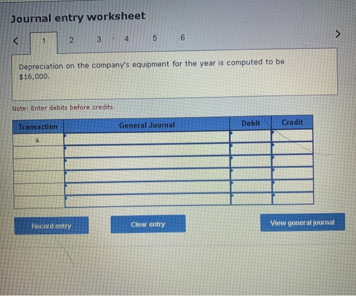 on the company's equipment for the year is computed to be $16,000.