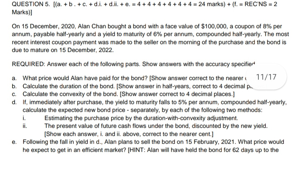  QUESTION 5. [(a. +b. +C. + d.i. + d.ii. + e.