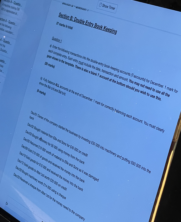  A- Oo SOUVID UUESUUN Show Timer Section B: Double Entry Book