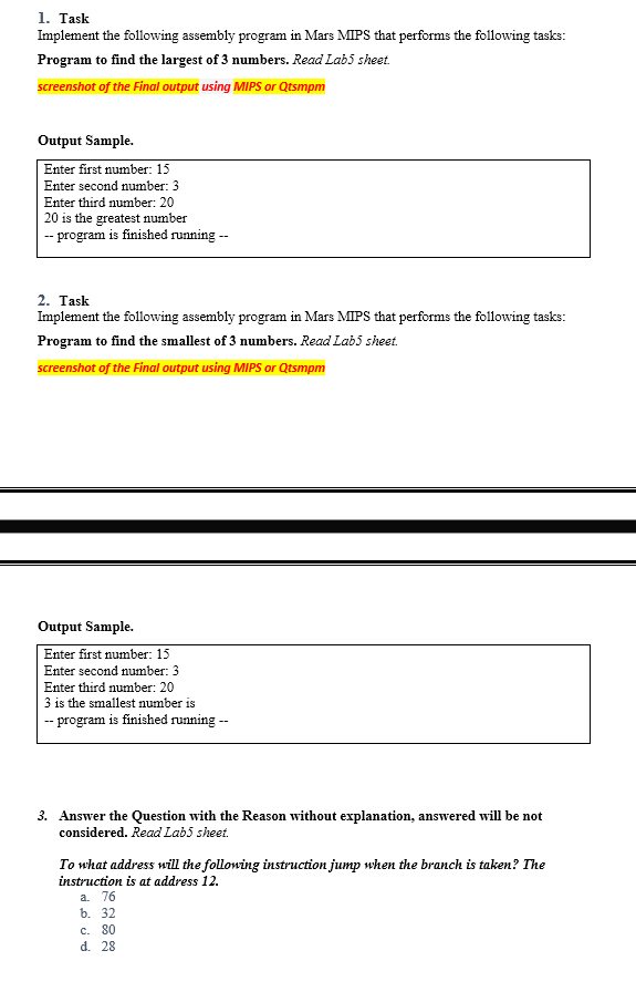 please help in MIPS 1. Task Implement the following assembly program in