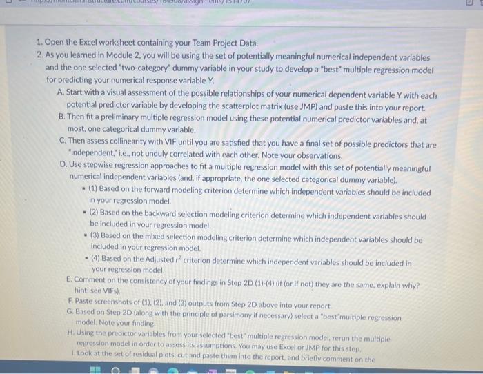  1. Open the Excel worksheet containing your Team Project Data. 2.