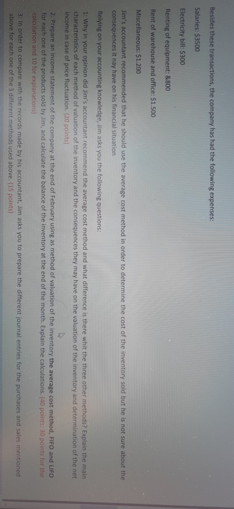 February 2: Purchase of Pistachios: 2.500Kg@10$/kg $ 25.000 Purchase of Almonds: 4.000Kg