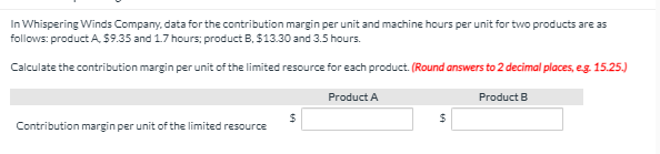  In Whispering Winds Company data for the contribution margin per unit