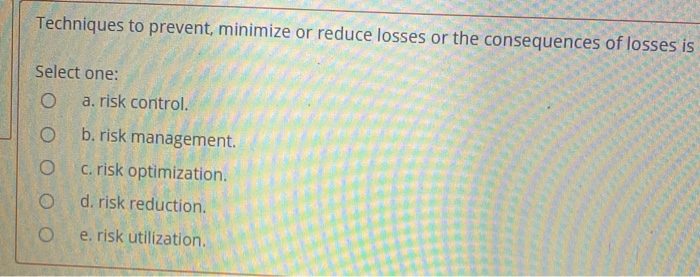  Techniques to prevent, minimize or reduce losses or the consequences of