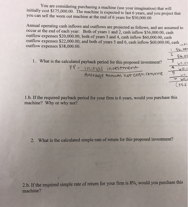  You are considering purchasing a machine (use your imagination) that will