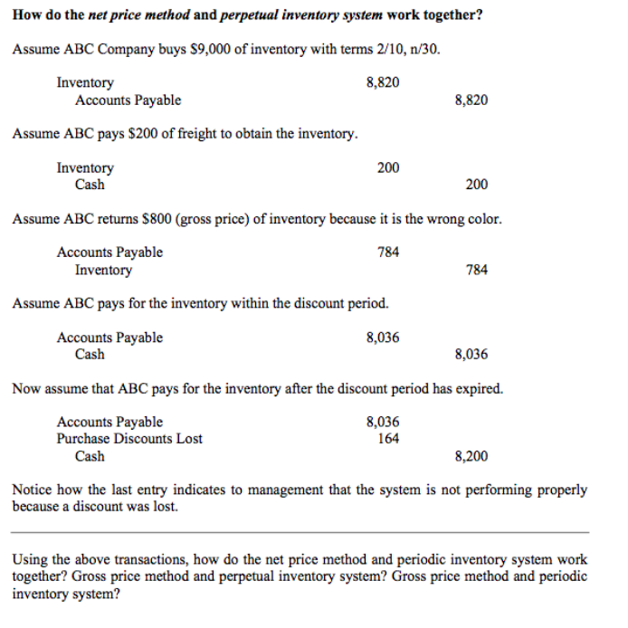 How do the net price method and perpetual inventory system work