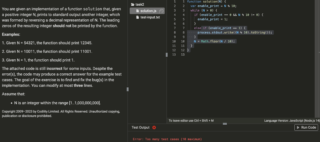 Using javascript You are given an implementation of a function solution that,