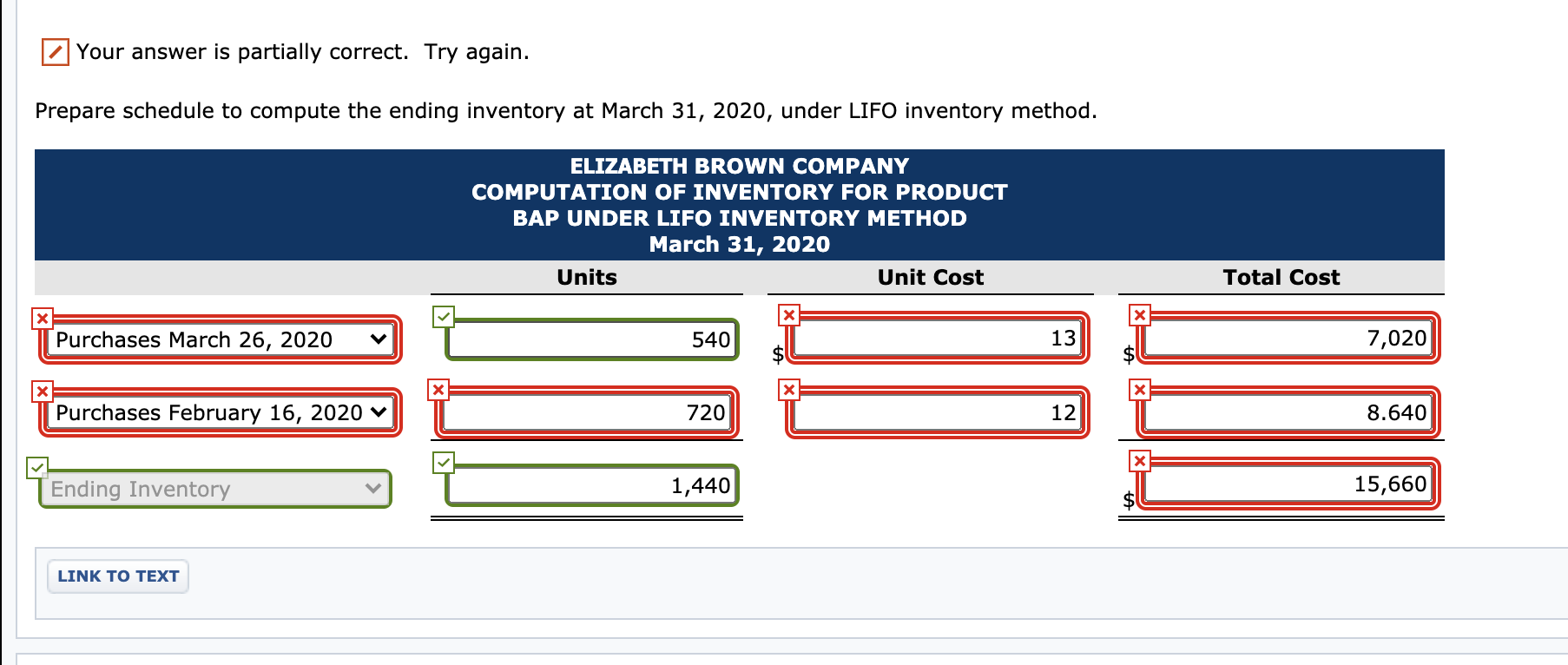  Your answer is partially correct. Try again. Prepare schedule to compute