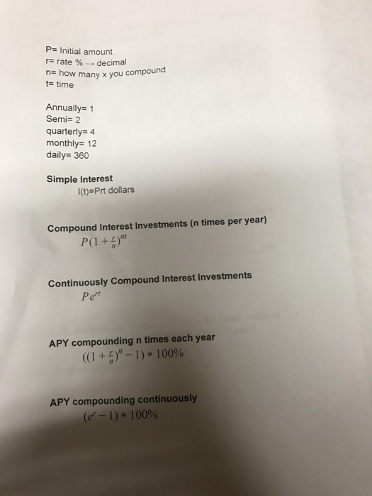  Help with this confused nitial amount r rate decimal n how
