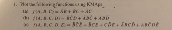  1. Plot the following functions using KMAps (a) f(A, B. C)